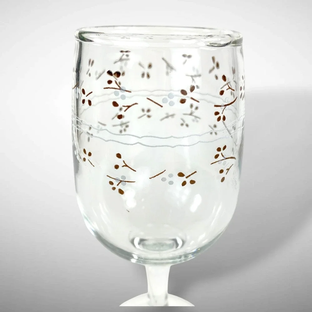 Anchor Hocking Country Accents Hawthorne Wine Glasses Set 4 Floral Goblets 1980s
